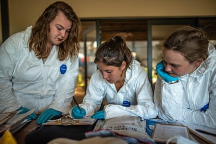 Forensics students from British and Dutch universities catalogue evidence from the scene of a poaching incident