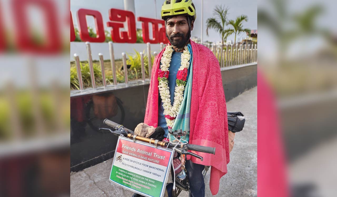 Telangana: Mancherial’s animal crusader accomplishes his 15,000 km cycle trip