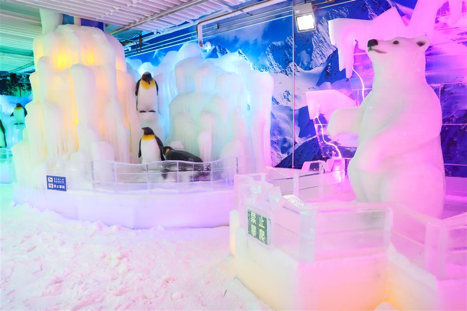 Snow and ice attraction at Shanghai animal park makes it cool